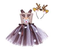Générique Petite Filles Noël Robe Renne du Père Noël Maille à la Main Tulle Tutu Princesse Robes avec Bandeau Nouvel an Anniversaire Fête Déguisement Cosplay Costume pour Bébés Halloween Costume