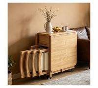Générique Petite Table De Cuisine Multifonctionnelle Pliable avec 4 Chaises, Table Console À Abattant Et roulettes, Ensemble De Repas Gain De Place pour Appartements, 6-8 Personnes, Bois Clair
