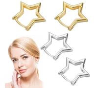 Générique Petites Boucles d'Oreilles Créoles Étoiles à Cinq Branches 2 Paires en Métal Doré et Argenté Bijoux Géométriques Légers pour Femme Boucles d'Oreilles Étoiles Simples Élégantes