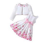 Générique Petites Filles Robe et Cardigan Ensembles 2 pièces imprimé Floral sans Manches Robe Dentelle Bord Pulls Printemps Plein vêtements pour 2-7 Ans