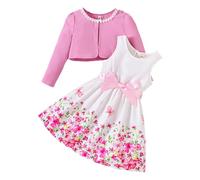 Générique Petites Filles Robe et Cardigan Ensembles 2 pièces imprimé Floral sans Manches Robe Dentelle Bord Pulls Printemps Plein vêtements pour 2-7 Ans
