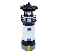 Générique Phare Solaire Décoratif en Résine Noir et Blanc Lampe LED Rotative Étanche pour Jardin Terrasse et Cour Éclairage Solaire Extérieur Décoration Lumineuse Solide