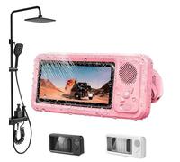 Générique Phone Holder, Shower Phone Holder Waterproof with Speaker, No Need to Worry Shower Noise, 360° Rotation Can Be Installed on Any Surface, for Bathroom (Pink)