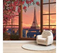 Générique Photo Murale Tour Eiffel romance française Papier Peint Panoramique Tapisserie Intissé Murales Poster Décoration Murale pour Salon Bureau Adulte Enfant, 300 x 210 cm