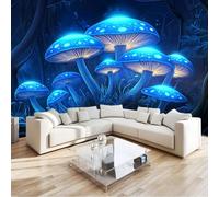 Générique Photo Papier Peint Murale Fantaisie Champignon Brillant Bleu 300 x 210 cm - Papier Peint Non Tissé pour Enfants et Adultes - Image Panoramique Déco Maison Chambre Photo Murale