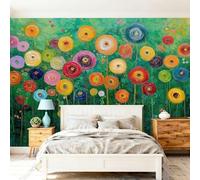Générique Photo Papier Peint Panoramique 250 x 175 cm, Papier Peint Intissé Motif Abstrait Floral Tourbillonnant, Vert Foncé Personnalisé 3D Murale Décoration pour Cuisine Chambre Salon Bureau