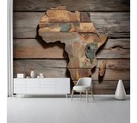 Générique Photo Papier Peint Panoramique 350 x 256 cm, Papier Peint Intissé Motif Carte De L'Afrique Rétro En Bois, Brun Foncé Personnalisé 3D Murale Décoration pour Cuisine Chambre Salon Bureau