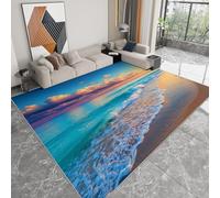 Générique Photographie Coucher De Soleil Plage Tapis de Salon 180 x 240 cm Poil Court Fin Doux Léger Résistant, Bleu Tapis de Chambre Lavable en Machine pour Salle à Manger et Bureau Moquette