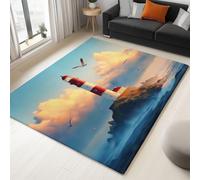 Générique Photographie Île Phare Mouettes Tapis de Salon 160 x 230 cm Poil Court Fin Doux Léger Résistant, Bleu Tapis de Chambre Lavable en Machine pour Salle à Manger et Bureau Moquette