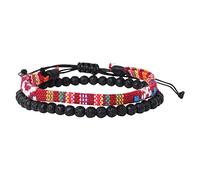 Générique Phrases Acier Anneaux Bohemia Handmade Weave Bead Beach Festival Bracelet Réglable Ensemble De 2 Hommes Femmes Accessoires Pour Rose Bijoux (L, One Size)