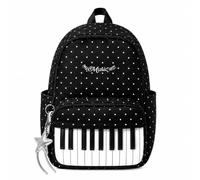 Générique Piano Backpack Cute Polka Dot Nylon Backpack with Star Pendant, Y2K Kawaii Aesthetic Medium Daypack, Work, Travel (Black)