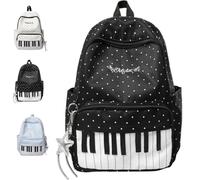 Générique Piano Backpack for Women Nylon Polka Dot Cute Backpack Stylish Daypack with Large Capacity for Campus Commute,Work,Travel (Black)