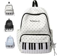 Générique Piano Backpack for Women Nylon Polka Dot Cute Backpack Stylish Daypack with Large Capacity for Campus Commute,Work,Travel (White)