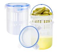 Générique Pickle Container Jar - 1200ml Transparent Storage Jar, Leak Proof Fruit Keeper, Strainer Holder | Versatile Food Organizer For Vegetables Fruits Cheese Grapes Meal Prep Kitchen Use