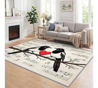 Générique Pie Cœur Note De Musique Tapis à Poils Courts 160x230 cm | Vintage Romantique Effet Vieilli Antidérapant Facile d'entretien pour Salon et Chambre à Coucher Entrée