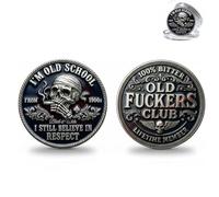 Générique Pièce commémorative « Old School Attitude », Club des « Vieux Cons » - Membre à Vie, Jetons farceurs Double Face au crâne Vintage, Souvenir d'amitié pour Meilleur ami (1pc)