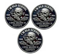 Générique Pièce commémorative « Old School Attitude », Club des « Vieux Cons » - Membre à Vie, Jetons farceurs Double Face au crâne Vintage, Souvenir d'amitié pour Meilleur ami (3pcs)
