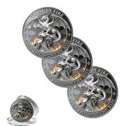 Générique Pièce commémorative « Trial by Fire - Ascension du Dragon », pièce de défi avec Bouclier et épée de Dragon fantastiques, Objet de Collection en métal Double Face (3PCS)