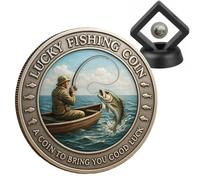Générique Pièce De Bonne Fortune - Souvenir en Métal Créatif - Pièce de Collection,pour Le Pêcheur Le Papa Le Mari La Chance Les Activités De Plein Air Le Camping Et La Navigation