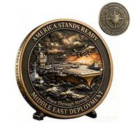 Générique Pièce de défi America Stands Ready - Édition de déploiement au Moyen-Orient avec Porte-Avions et Gravure du Drapeau américain, la Paix par la Force, pour vétérans, collectionneurs (1pcs)