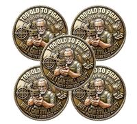Générique Pièce de défi « Trop Vieux pour Combattre, mais Je Tire Encore » - Pièce commémorative Double Face pour Clubs de tir - Jeton de vétéran tireur d'élite : la précision n'a Pas d'âge (5pcs)