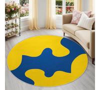Générique Pièce De Puzzle Tapis Rond Enfant 180 cm, Lavable & Antidérapant, Jaune-Bleu Moderne Minimaliste Abstrait Tapis de Jeux Doux pour Chambre Bébé & Nurserie