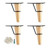 Générique Pieds De Rechange Fuselés en Bois pour Table, Pouf Ou Meuble De Rangement - Style Mid-Century - Pieds D'armoire avec Platine Triangulaire Et Visserie De Montage Incluse(Wood,13cm/5.1in)