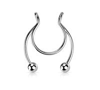 Générique Piercing faux nez narine stud anneau fer a cheval double boule ronde. Sans perçage à clipser NARINE imitation homme femme