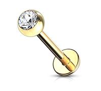 Générique Piercing labret contour levre boule couleur doré inoxy strass blanc bijoux bouche tragus bille ball monroe medusa 1.2x8 x3 mm