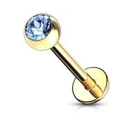 Générique Piercing labret contour levre boule couleur doré inoxy strass bleu clair bijoux bouche tragus bille ball monroe medusa 1.2x8 x3 mm