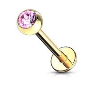 Générique Piercing labret contour levre boule couleur doré inoxy strassrose pink bijoux bouche tragus bille ball monroe medusa 1.2x8 x3 mm