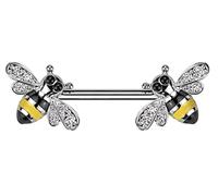Générique Piercing teton mamelon abeille poitrine sein multi strass blanc rayure jaune noir butine aile