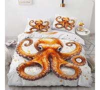 Générique Pieuvre Housse de Couette 140 x 200 Aquarelle Animaux 3D Parure de Lit 1 Personnes Réversible Doux Microfibre avec Fermeture éclair et 2 Taies d'oreiller 50x75 pour Enfants 7yf40