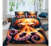 Générique Pieuvre Housse de Couette 240 x 260 Océan Animaux 3D Parure de Lit 2 Personnes Réversible Doux Microfibre avec Fermeture éclair et métal 2 Taies d'oreiller 50x75 pour Adulte 7yf75