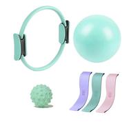 Générique Pilates Ring Set, 14" Magic Circle, Resistance Bands, Soft Pilates Ball, Yoga Massage Ball, Home Workout Equipment for Women & Beginners to Tone, Flexibility & Core Strength (Green)