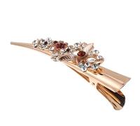 Générique Pince à Cheveux Fleurie Grosse Taille en Métal Couleur Café Strass Accessoire de Coiffure pour Femmes et Filles Barrette Bec de Canard Mariage et Fêtes