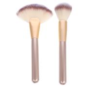 Générique Pinceaux de Maquillage Visage 2 Pièces - Grand Pinceau Éventail et Pinceau Poudre - Manche Ergonomique - pour Blush Enlumineur et Poudre - Set Maquillage Professionnel pour