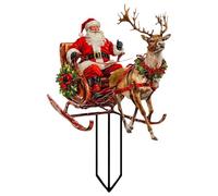 Générique Piquets de Jardin de Noël - Décoration en Acrylique 2D,Piquet De Plantation Au Motif Père Noël en Traîneau avec Rennes | pour Jardinage Extérieur, Pelouse, Cour, Allée, en Pot,