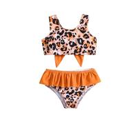 Générique Piscine Maillot De Bain Fille - Maillot de Bain Deux pièces pour Filles imprimé léopard nœud à Volants Bikini été (Orange 18-24 Months)