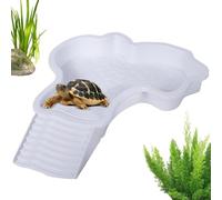 Générique Piscine pour Tortue Terrestre avec Rampe - Bassin de Bain 35x28,5x4,3 cm - Abreuvoir et Mangeoire Intégrés pour Reptiles, Lézards, Geckos et Dragons Barbus - Ideal pour Terrarium et Jardin