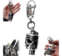 Générique Piston Art Skull Keychain with Pendant Flashlight, Skull Keychain Made from Motorcycle Pistons, Alloy Skeleton Engine Keyring