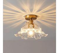 Générique Plafonnier à abat-jour en verre de fleur, plafonnier de Style japonais, éclairage de plafond doré for chambre à coucher, cuisine, salon(Width:12.6inch/32cm)