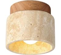 Générique Plafonnier LED Semi-encastré en Travertin Naturel - Suspension Moderne en Pierre pour Couloir, Cuisine, Entrée, Salon - Luminaire Compact Style Ferme VintageWood,One Size