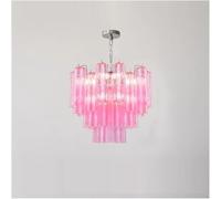 Générique Plafonnier, Lustre Suspendu à LED en Tube de Verre Rose et Blanc, Design français, luminaires Suspendus, luminaires de Salle à Manger de Luxe(50cm Pink)