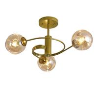 Générique Plafonnier nordique moderne à 3 ou 5 lumières avec abat-jour en verre ambré, éclairage de plafond for salle à manger et cuisine(Gold,3-Lights)