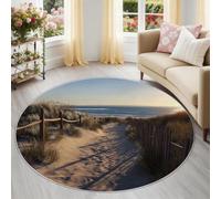 Générique Plage Chemin Dunes De Sable Tapis Rond 90 cm, Lavable & Antidérapant, Réaliste Côtier Tapis de Salon Doux Poil Ras pour Chambre & Bureau, Multicolore