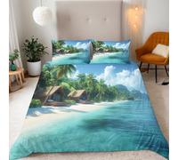 Générique Plage Housse de Couette 140x200cm Plage d'une île Tropicale Enfant Parure de Lit 1 Personne Microfibre Set Housse de Couette avec Fermeture Éclai avec 2 Taies d'oreiller 65x65 cm