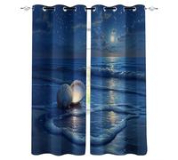 Générique Plage Rideau Occultant Salon 75x166cm, Coquillages De Plage Bleus Rideau Occultant Thermiques Rideaux À Oeillets, Anti Bruit, pour Salon Et Chambre, Exterieur Terrasse Lot De 2