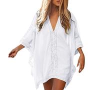Générique Plage Robe Femme Ete Fluide De Crochet Manches Courtes Bain Maillot Longue Boheme Kimono Court Robes Cache-Maillots Et Sarongs Tenue Chemise Été E Cache 2-Blanc Taille Unique
