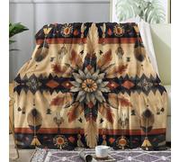 Générique Plaid Amérindien, Couverture Polaire 130x150 Motif Aztèque Géométrique, Plaid Lit 1 Personne Flanelle Doux, Jeté de Canapé Petite Taille, Decoration & Cadeau (U194)